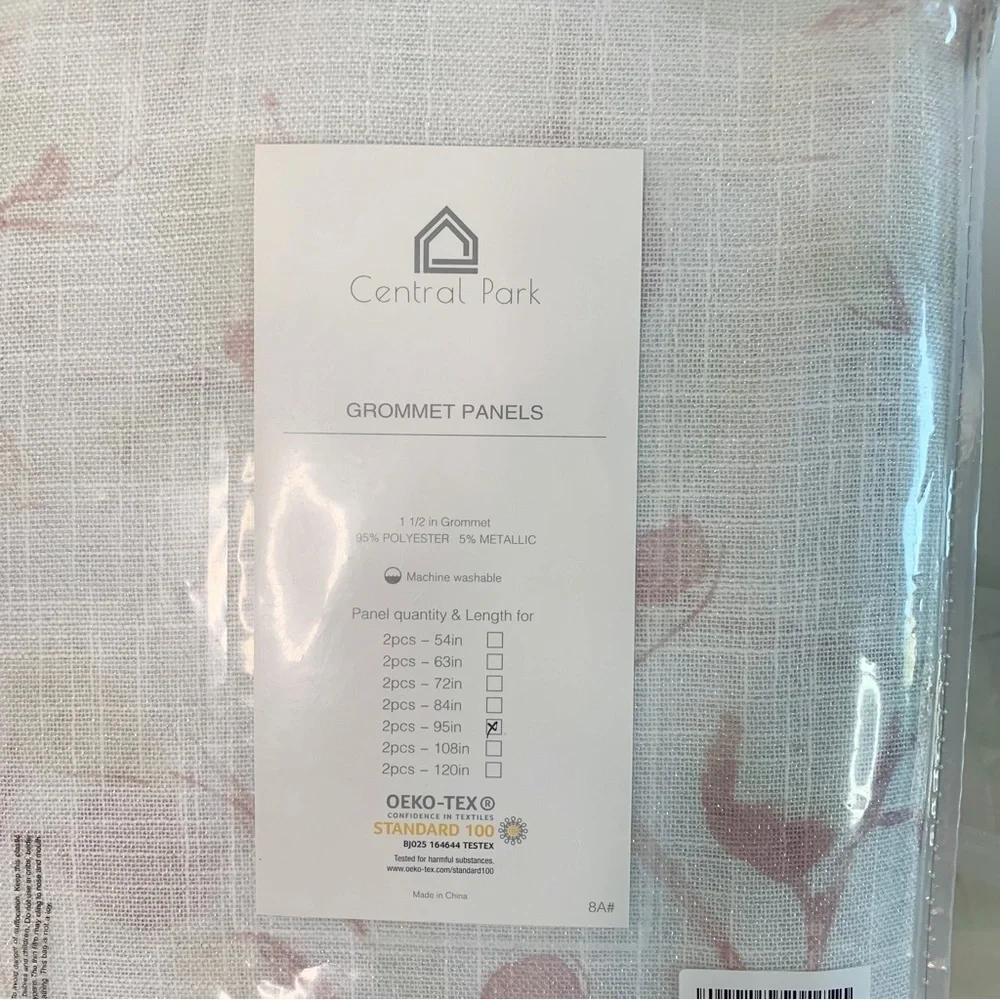 Central Park Leaf Floral Print Metallic Sheer Linen Curtain Panel 40